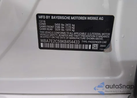 2019 BMW 740I из США, поврежденный, VIN WBA7E2C59KB454433